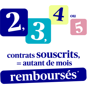 Offre AXA : 2 nouveaux contrats = 2 mois remboursés, 3 nouveaux contrats = 3 mois remboursés. Offre valable jusqu'à 5 contrats.