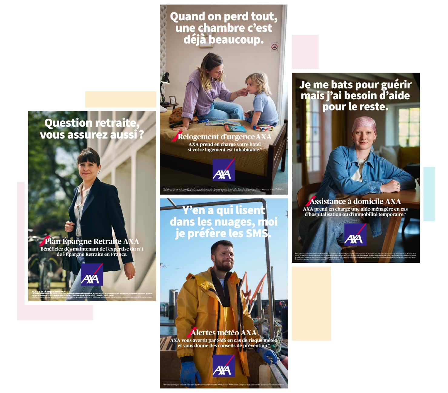 Image représentant différentes affiches issues de la campagne de communication AXA France